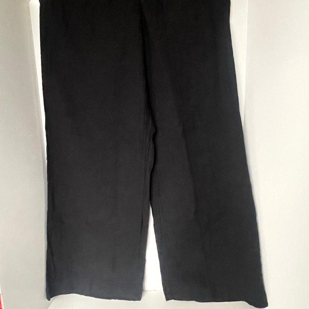GAP Crinkle Gauze Wide Leg Pants Womens Large Tall Black Cotton Pull On - Picture 7 of 10